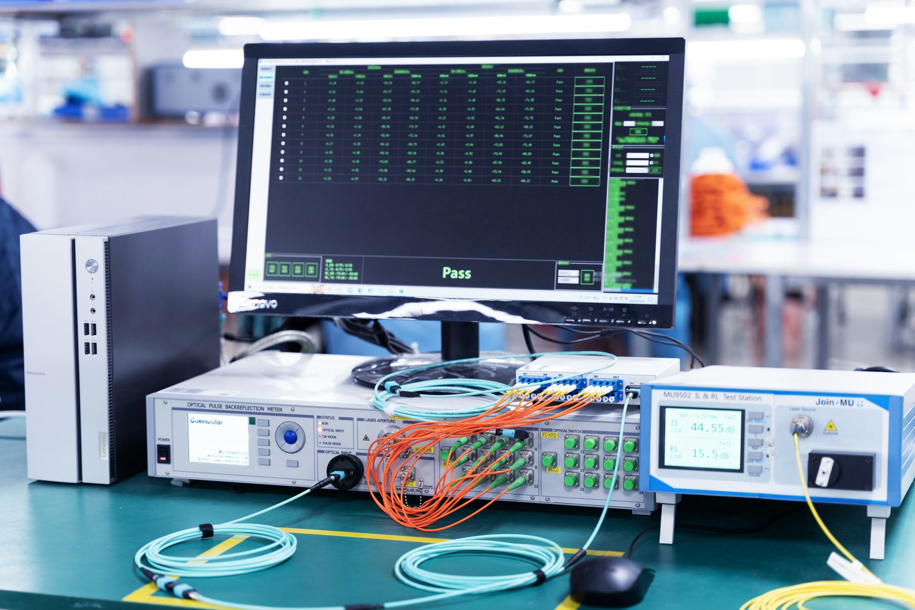 Fiber-connected lab equipment and monitoring display